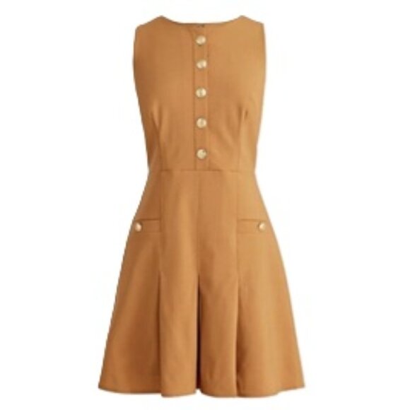 NWT-10-J.Crew Pleated mini dress in Italian bi-stretch wool blend - BURNT CARAME